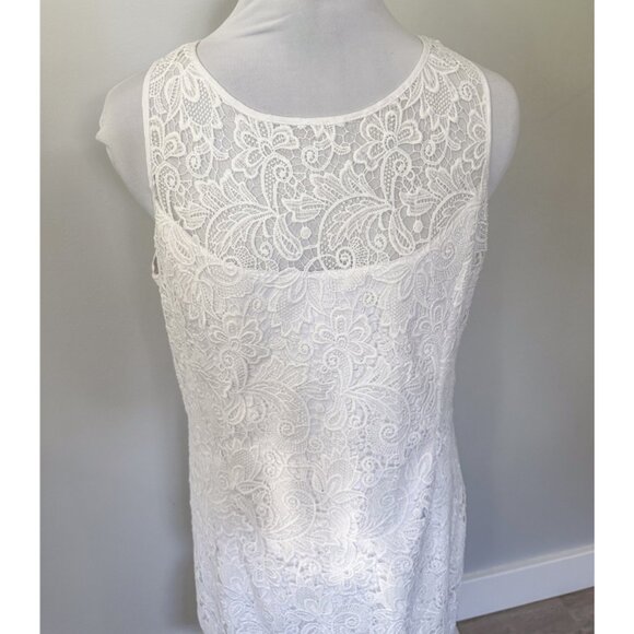 WHBM Sleeveless White Floral Lace Flounce-Hem Shift Dress - Picture 8 of 12
